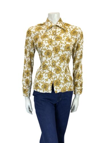 VTG 60S 70S WHITE GOLD MOD SPARKLY BEAGLE COLLAR BAROQUE PARTY SHIRT 8 10 S