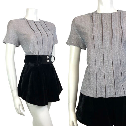 VINTAGE 60s 70s PURPLE MAUVE BLUE LUREX GLITTER DISCO PARTY MOD KNIT TOP 12 14