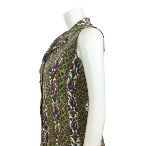 60S VINTAGE BLUE TURQUOISE WHITE PAISLEY PATTERN DRESS 12