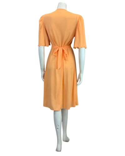 VINTAGE 60s 70s PEACH FLORAL FLOATY BOHO FOLK MIDI DRESS 12 14