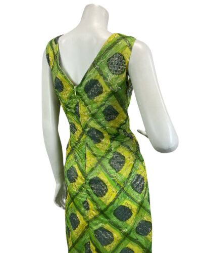 VINTAGE 60s 70s GREEN YELLOW GOLD SPARKLY DISCO PARTY EVENING MAXI DRESS 14