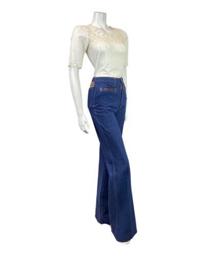 VINTAGE 60s 70s CREAM CROCHETED BOHO PRAIRIE COTTON BLOUSE 8 10