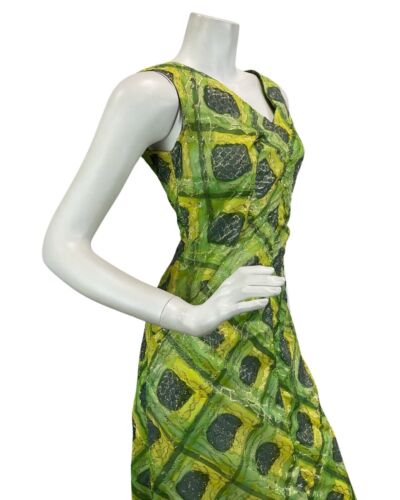 VINTAGE 60s 70s GREEN YELLOW GOLD SPARKLY DISCO PARTY EVENING MAXI DRESS 14
