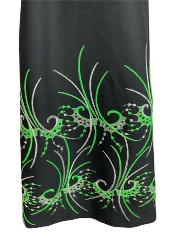 VTG 70S BLACK GREEN SILVER ABSTRACT PSYCHEDELIC EMBROIDERY PARTY MAXI SKIRT 12