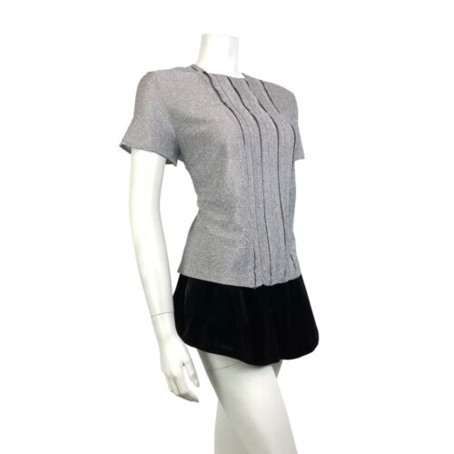 VINTAGE 60s 70s PURPLE MAUVE BLUE LUREX GLITTER DISCO PARTY MOD KNIT TOP 12 14