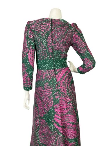 VTG 60S 70S PINK GREEN SILVER PSYCHDELIC DOTTY LONG SLEEVE PARTY MAXI DRESS 4