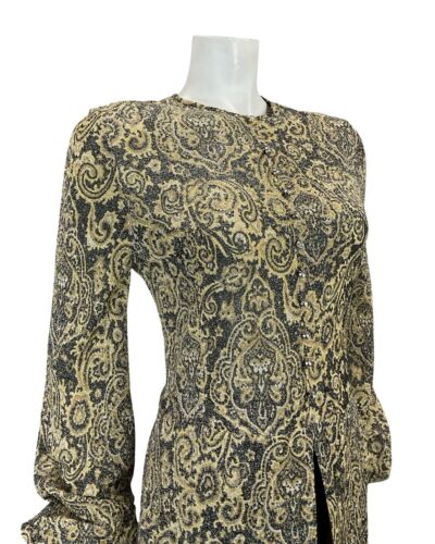 VTG 60S BLACK GOLD PSYCHEDELIC PAISLEY DIAMANTE BISHOP SLEEVE TUNIC PARTY TOP 10