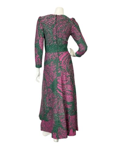VTG 60S 70S PINK GREEN SILVER PSYCHDELIC DOTTY LONG SLEEVE PARTY MAXI DRESS 4