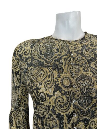 VTG 60S BLACK GOLD PSYCHEDELIC PAISLEY DIAMANTE BISHOP SLEEVE TUNIC PARTY TOP 10
