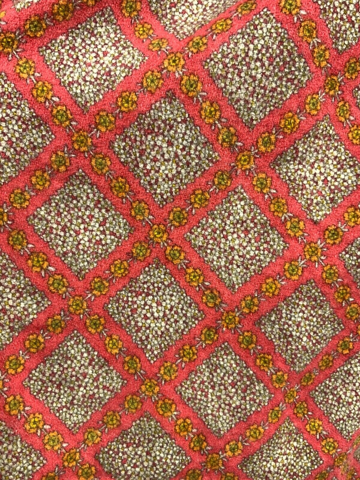 VINTAGE 60s 70s ORANGE WHITE YELLOW DAISY FLORAL GEOMETRIC DROP WAIST DRESS 12