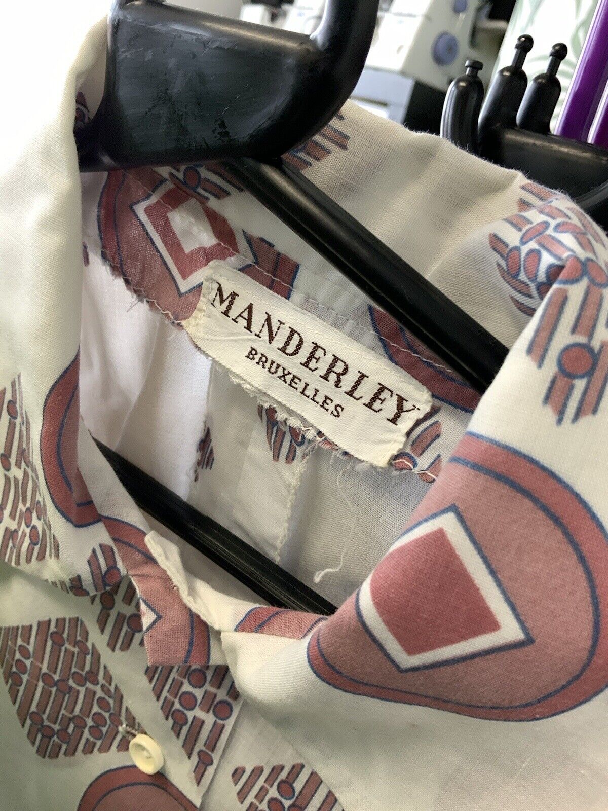 VTG 60s 70s MOD WHITE BROWN RED BLUE GEOMETRIC DAGGER SHIRT SUMMER DRESS 12 14