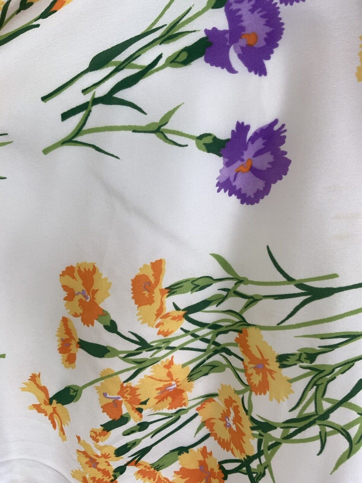 VINTAGE 60s 70s WHITE ORANGE PURPLE GREEN FLORAL FLOATY RUFFLE SHEER DRESS 10 12