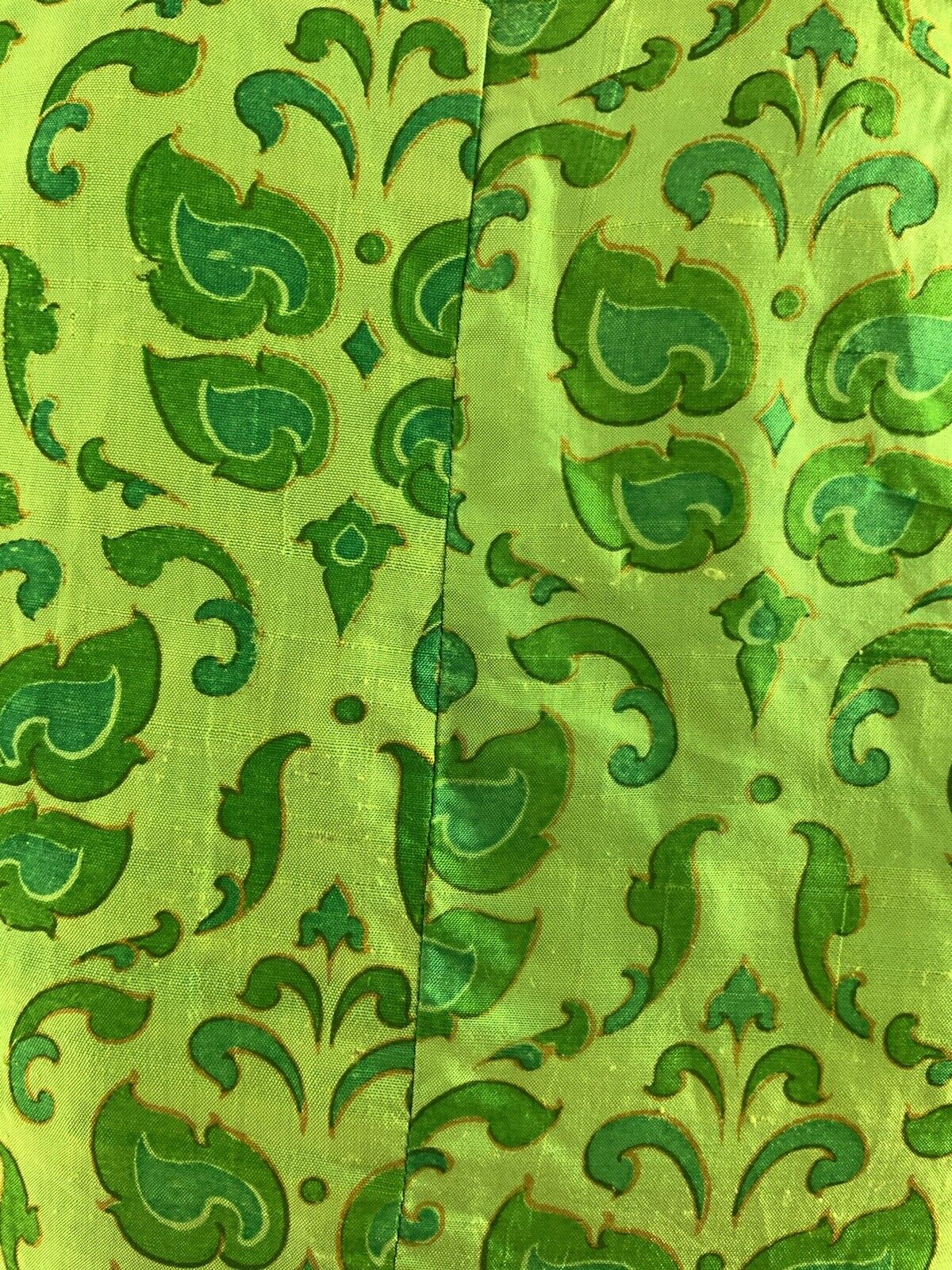 VINTAGE 60s 70s GREEN BROCADE FLORAL FOLK BOHO MOD DAGGER COLLAR SHIRT 8 10