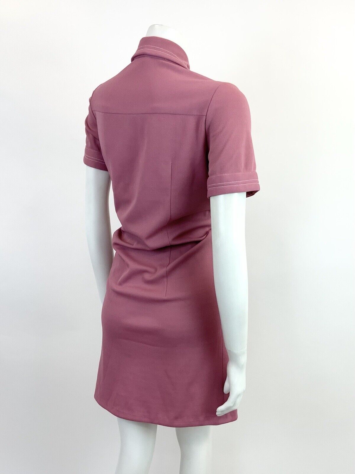 VINTAGE 60s 70s ROSE PINK WHITE MOD SCOOTER DAGGER SHIRT DRESS 12 14