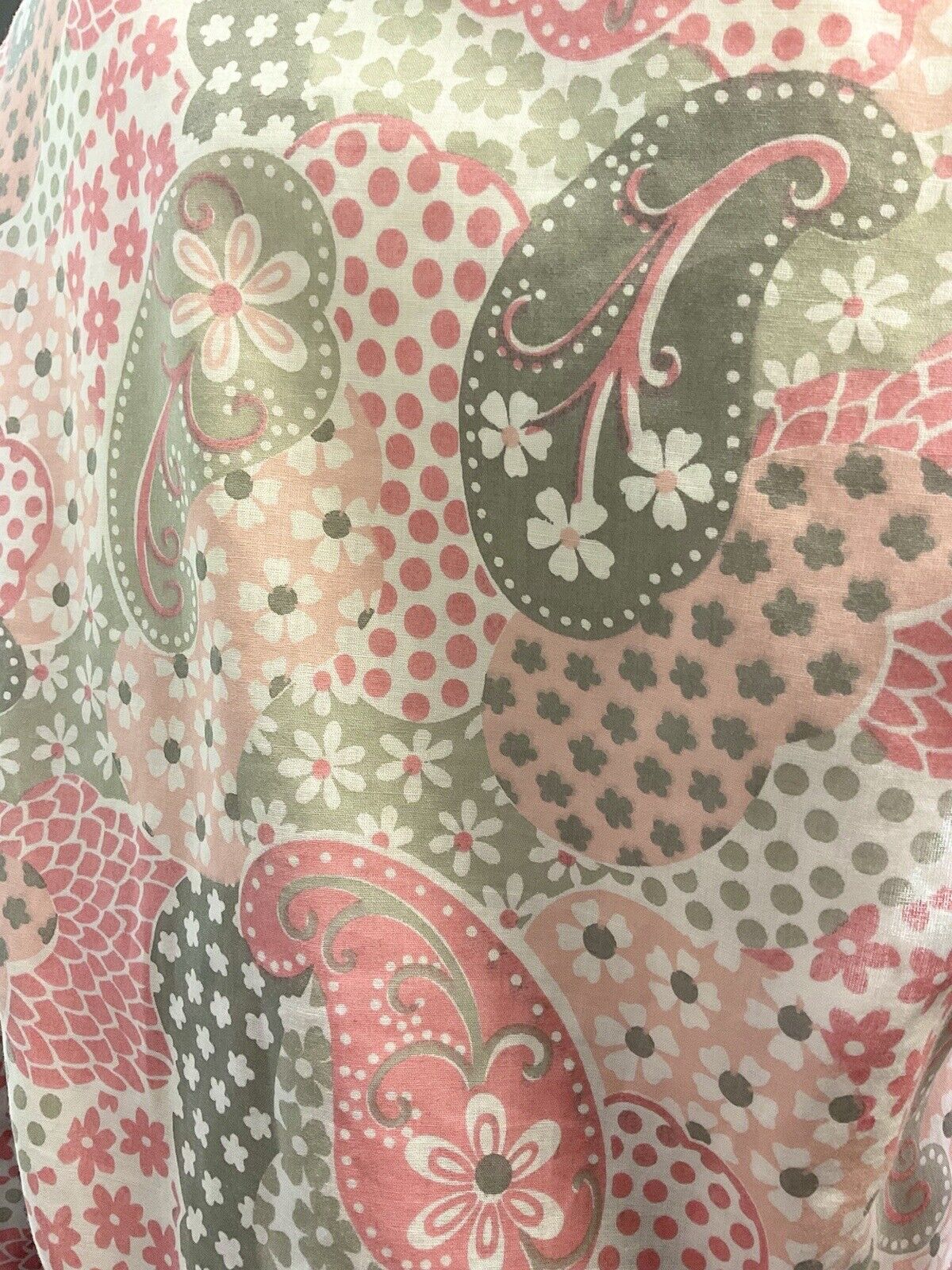 VINTAGE 60s 70s PINK GREY WHITE PSYCHEDELIC FLORAL MOD SPOON COLLAR SHIRT 12 14