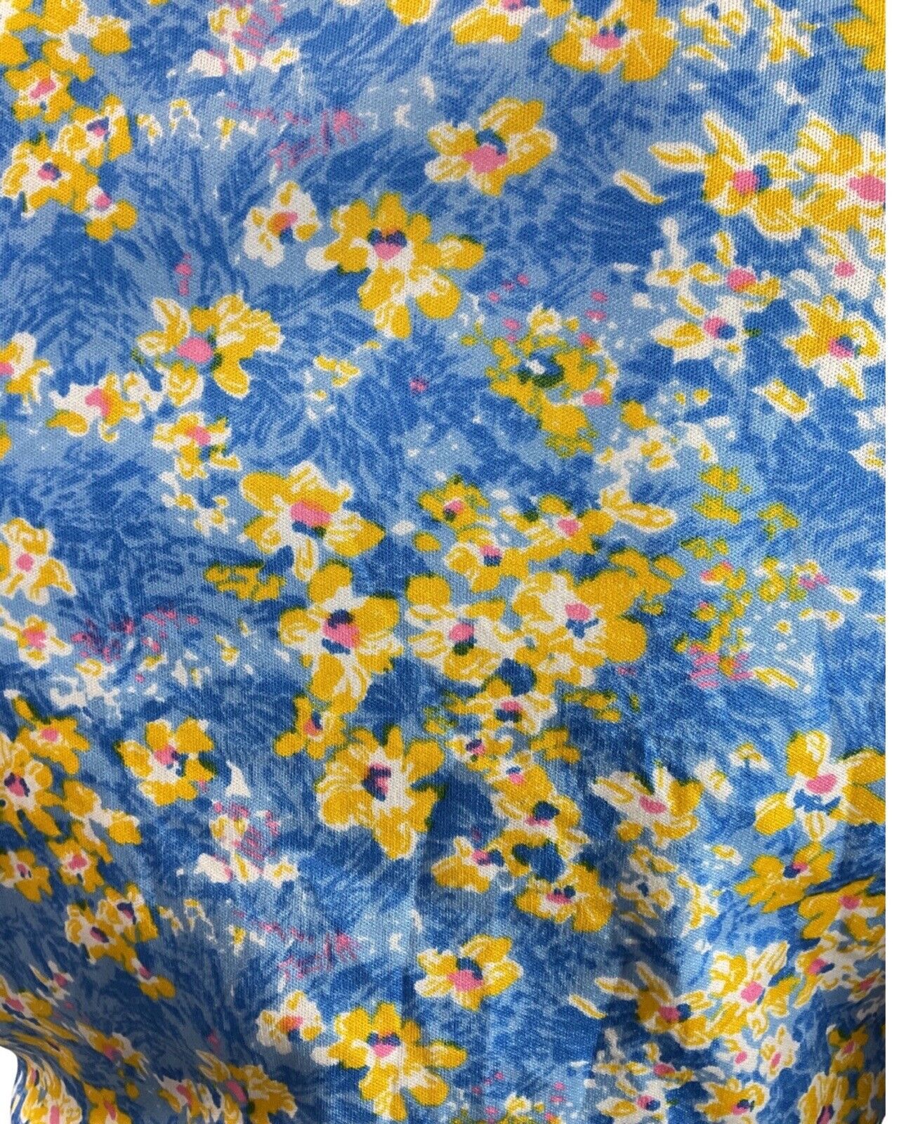 VINTAGE 60s 70s BLUE NAVY YELLOW PSYCHEDELIC FLORAL MOD DAGGER SHIRT DRESS 16