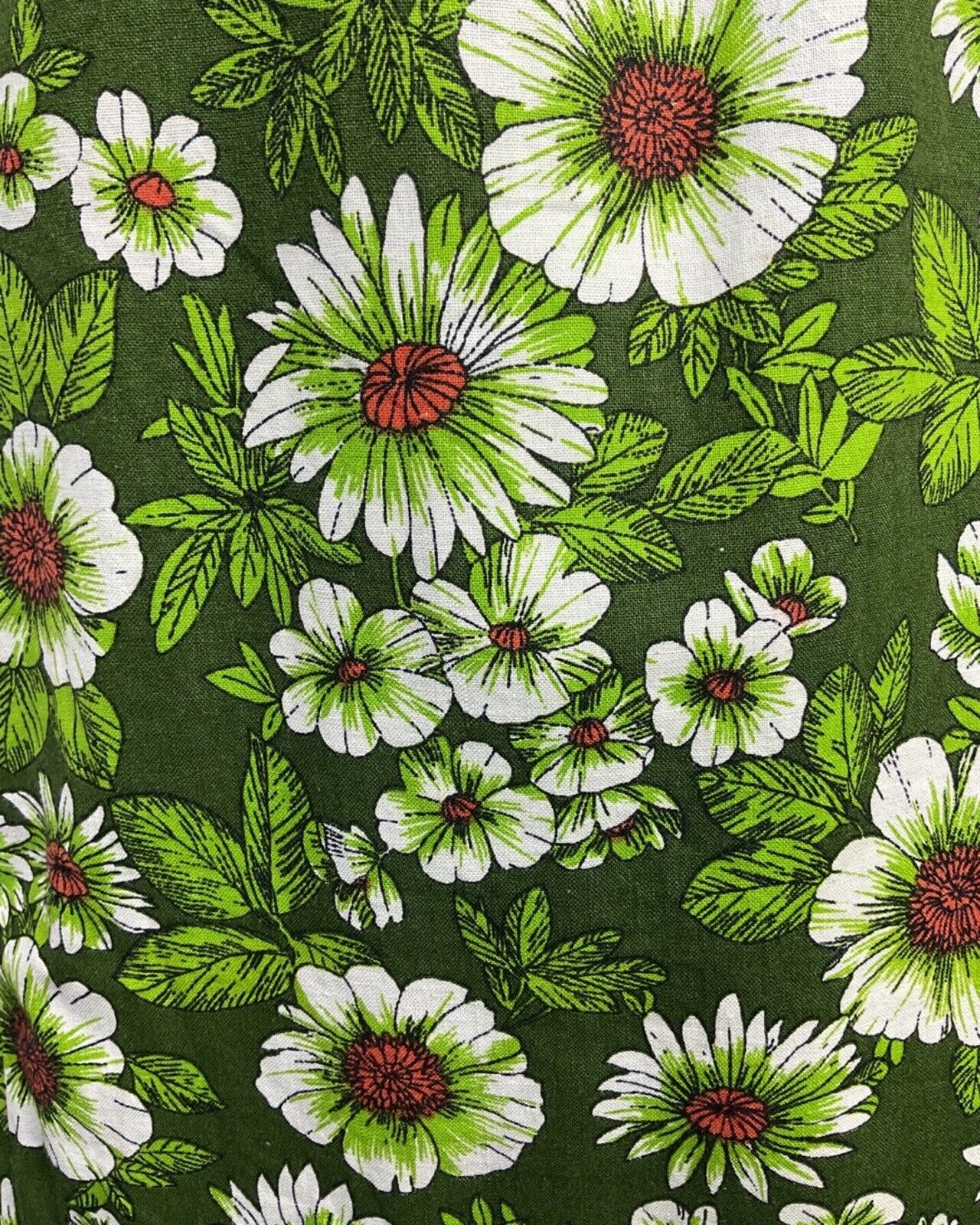 VINTAGE 60s 70s GREEN RED WHITE FLORAL DAISY FLOWER SUMMER SUN DRESS 4 6