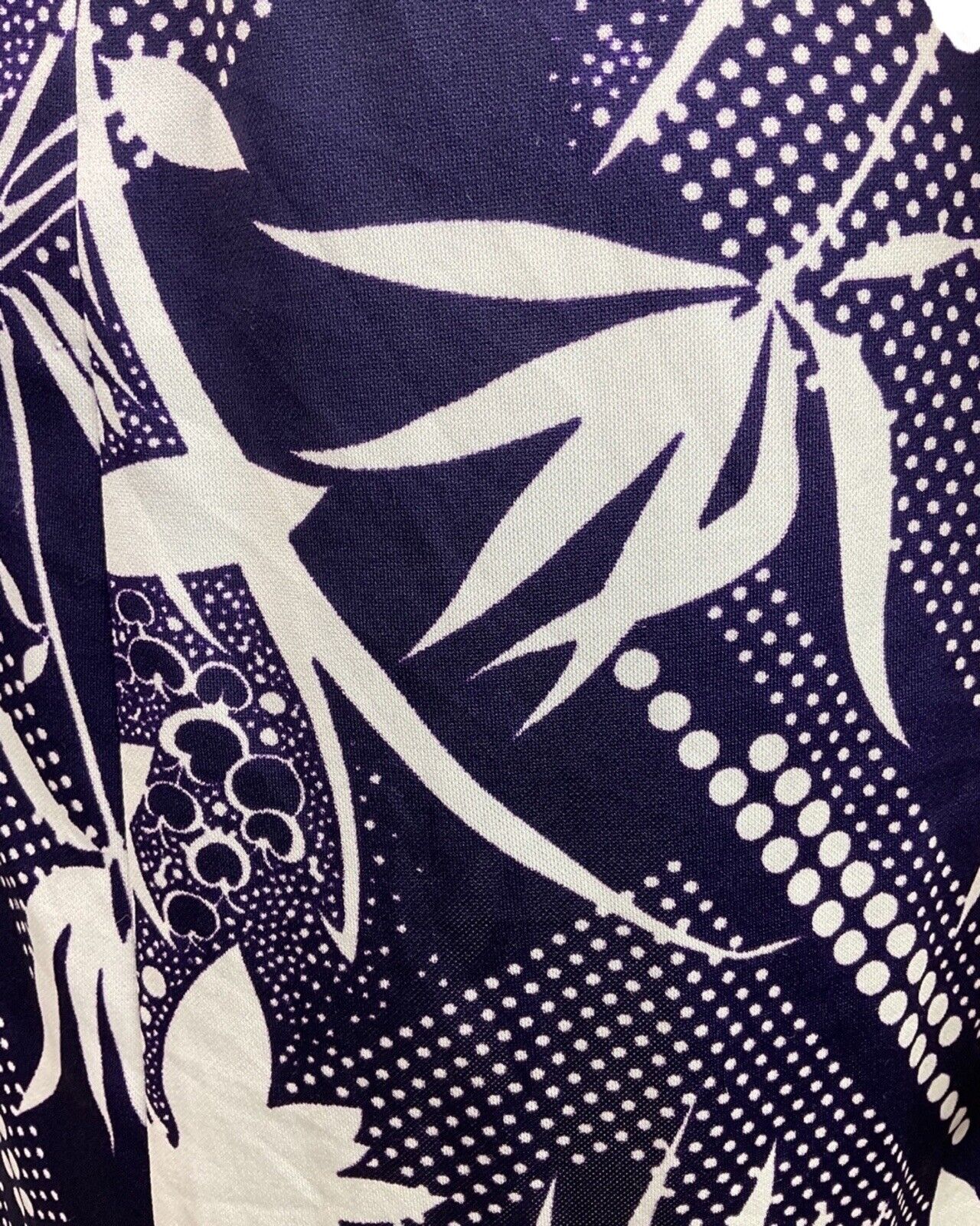 VINTAGE 60s 70s DEEP PURPLE WHITE FLORAL LEAFY DOTTY MOD SHORT DRESS 10 12