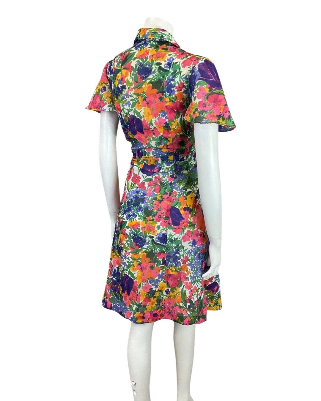 VINTAGE 60s 70s GREEN BLUE PINK PSYCHEDELIC TULIP FLOWER DAGGER DRESS 10 12