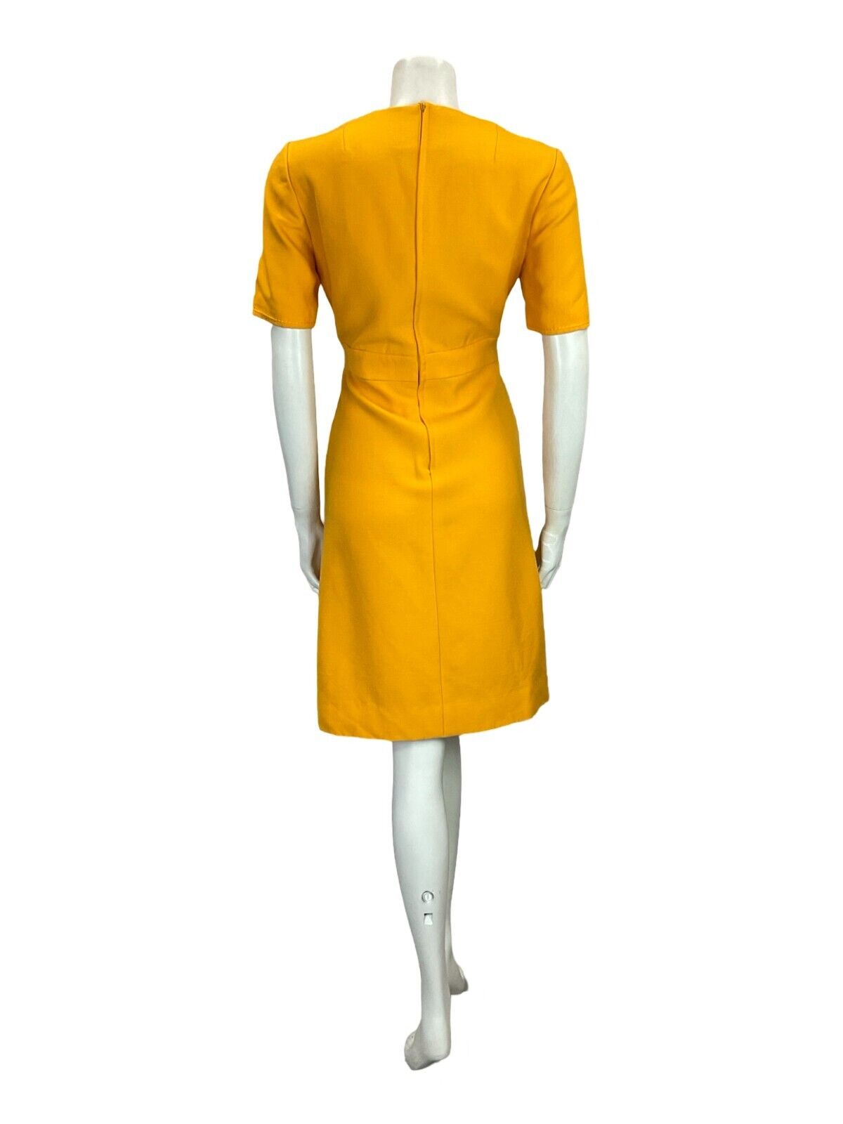 VTG 60S MOD GOGO MUSTARD YELLOW STITCHING ILLUSION BELT & POCKETS MINI DRESS 10