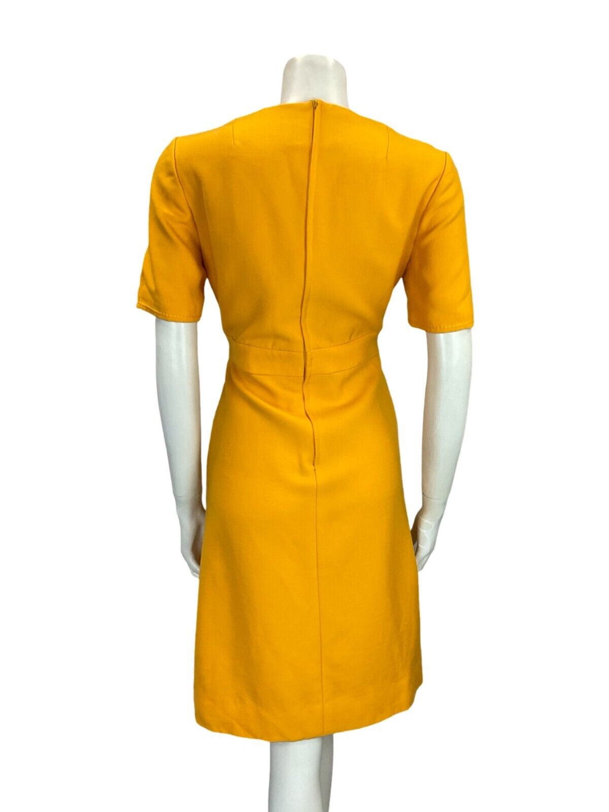 VTG 60S MOD GOGO MUSTARD YELLOW STITCHING ILLUSION BELT & POCKETS MINI DRESS 10