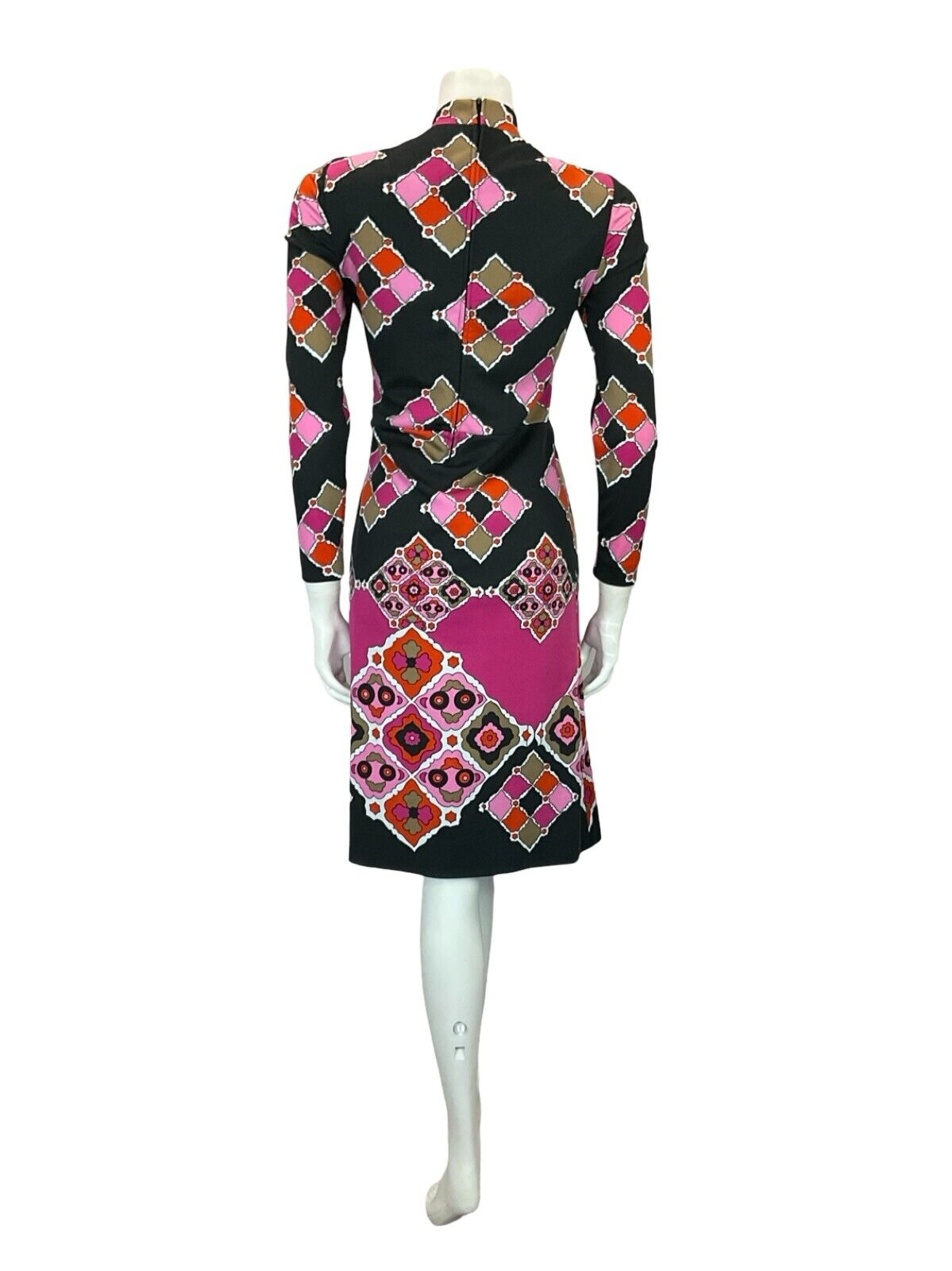 VTG 60S MOD GOGO BLACK PINK RED PSYCHEDELIC TILED GEOMETRIC SHIFT DRESS 10