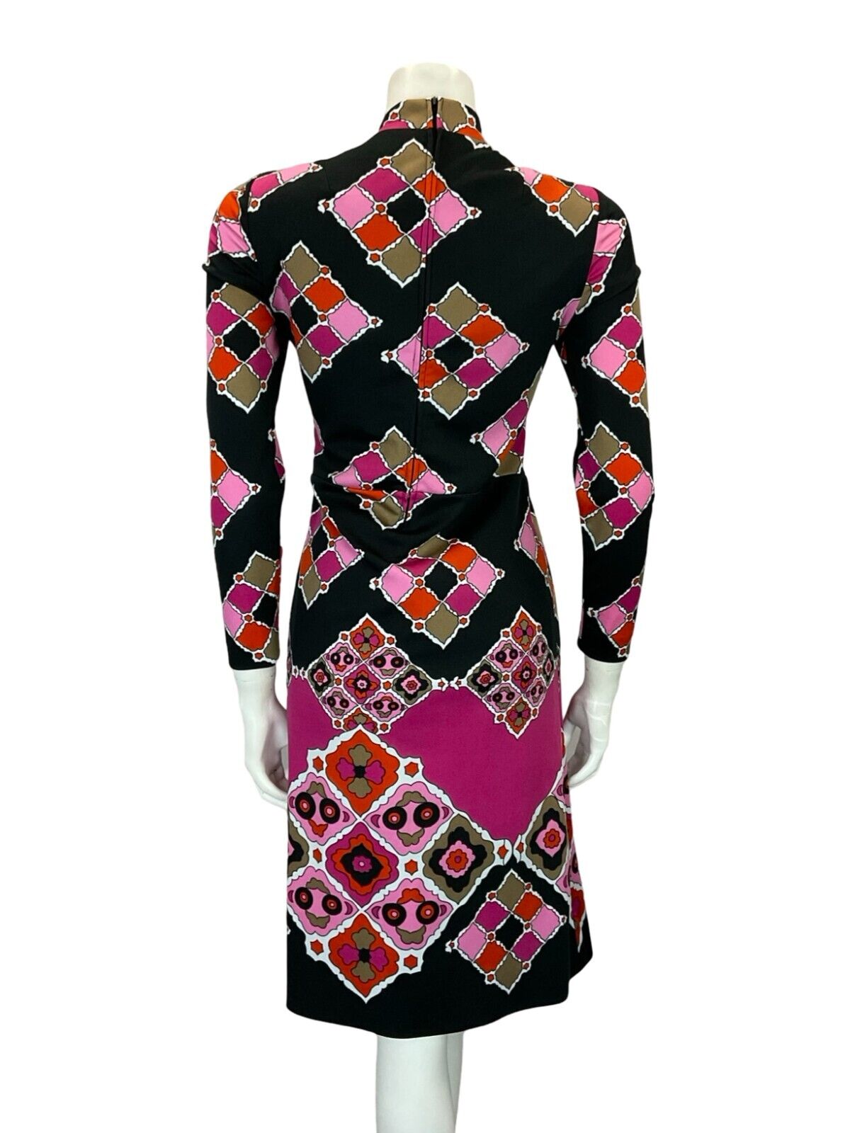 VTG 60S MOD GOGO BLACK PINK RED PSYCHEDELIC TILED GEOMETRIC SHIFT DRESS 10