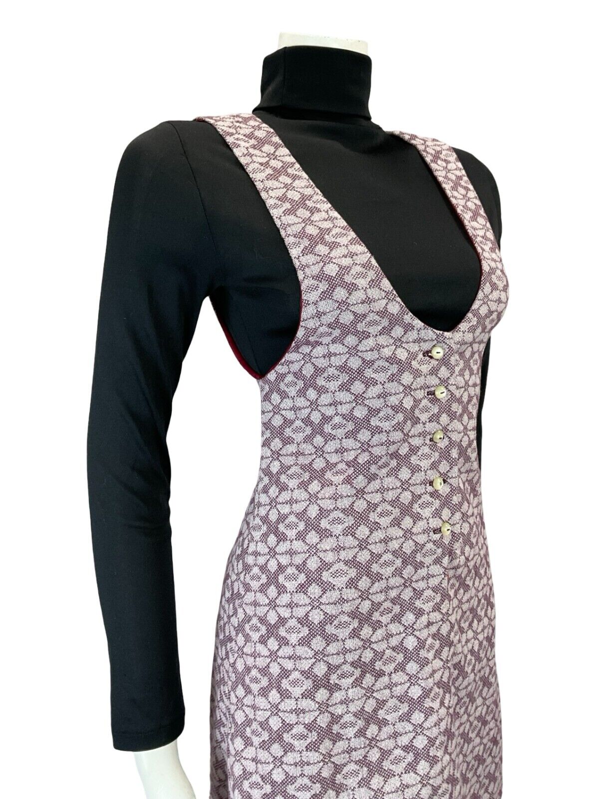 VTG 60S 70S LILAC PURPLE MOD GEOMETRIC FLORAL PINAFORE MINI DRESS S 8 10