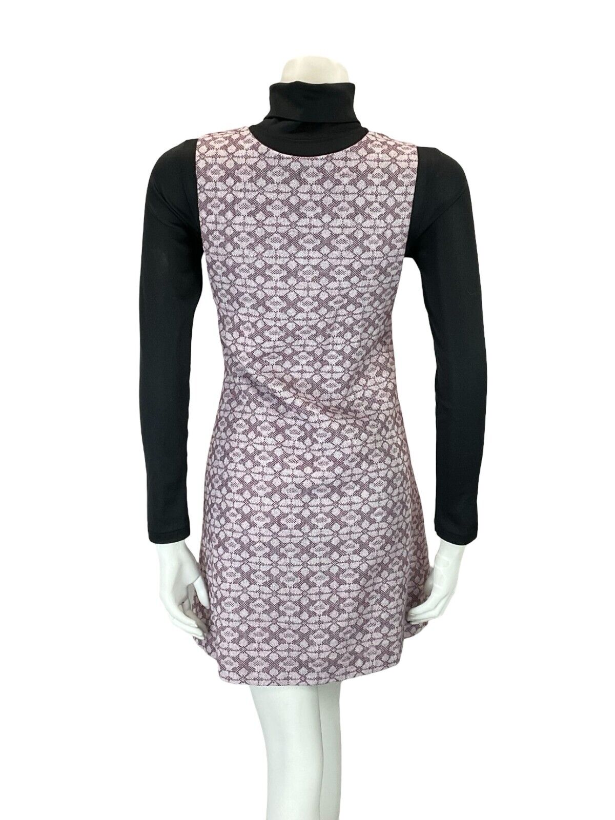 VTG 60S 70S LILAC PURPLE MOD GEOMETRIC FLORAL PINAFORE MINI DRESS S 8 10