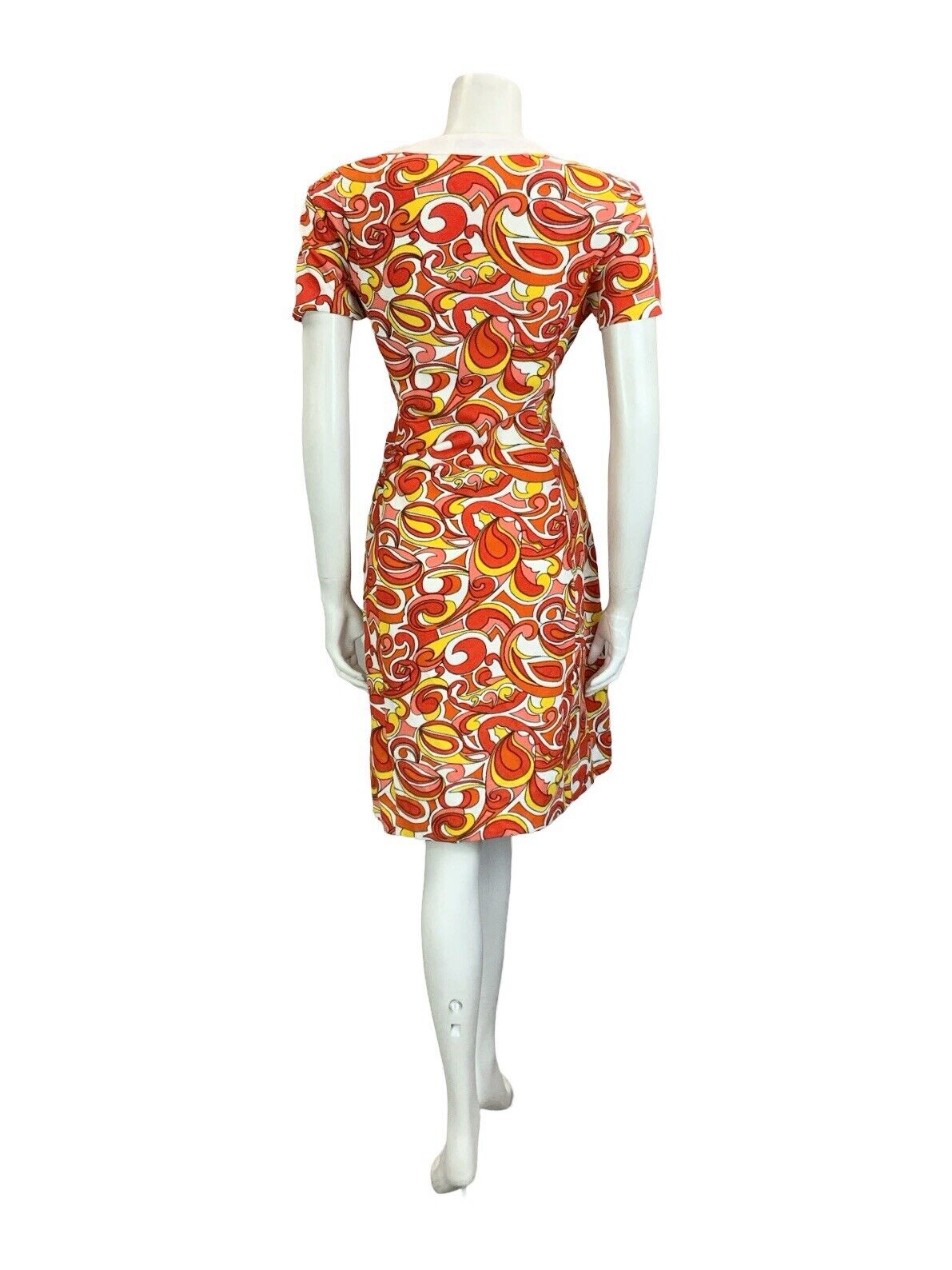 VTG 60S MOD SCOOTER GOGO WHITE RED YELLOW PSYCHEDELIC WIGGLE DRESS M 12 14