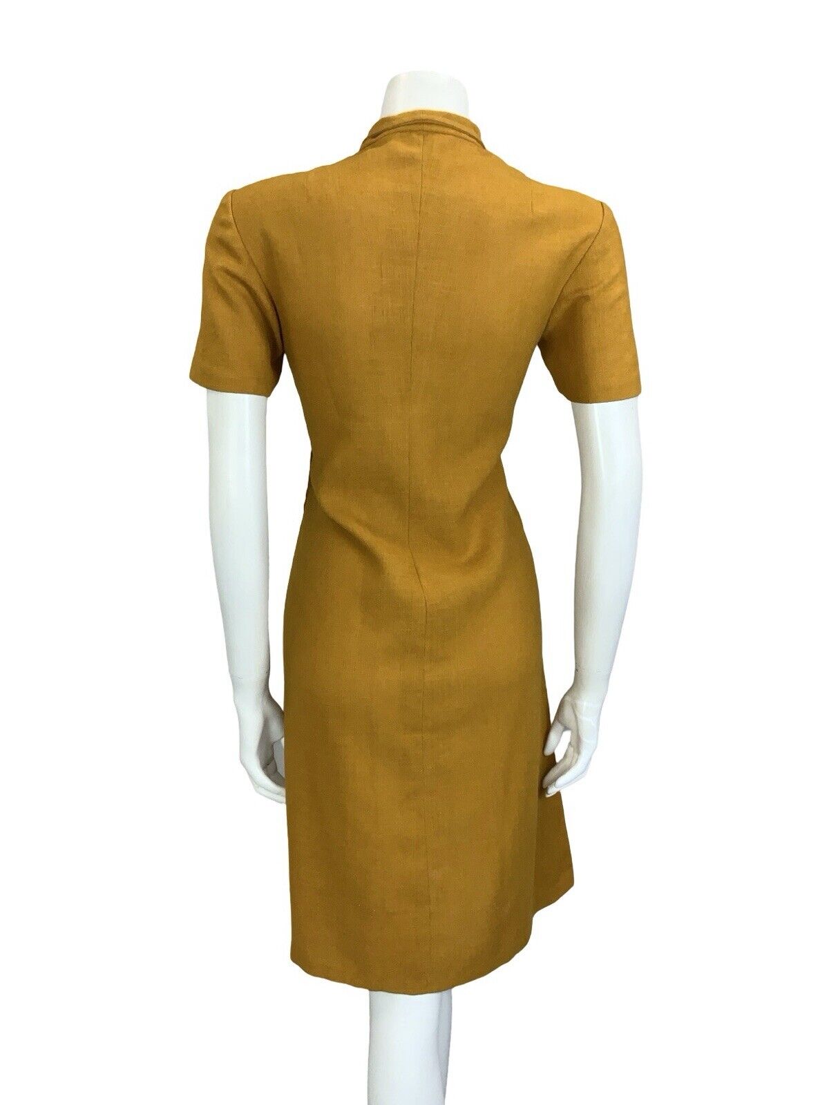 VTG BOHO HIPPY MUSTARD YELLOW NAVY BLUE WING LAPEL MINI DRESS W/ POCKETS 10