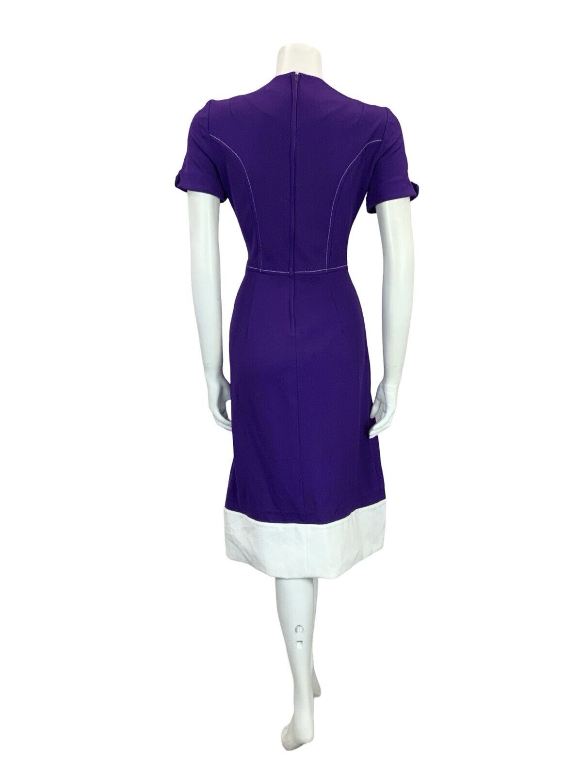 VTG 60S 70S PURPLE WHITE MOD BLOCK COLOUR CONTRAST STITCH MIDI DRESS 8 10 S