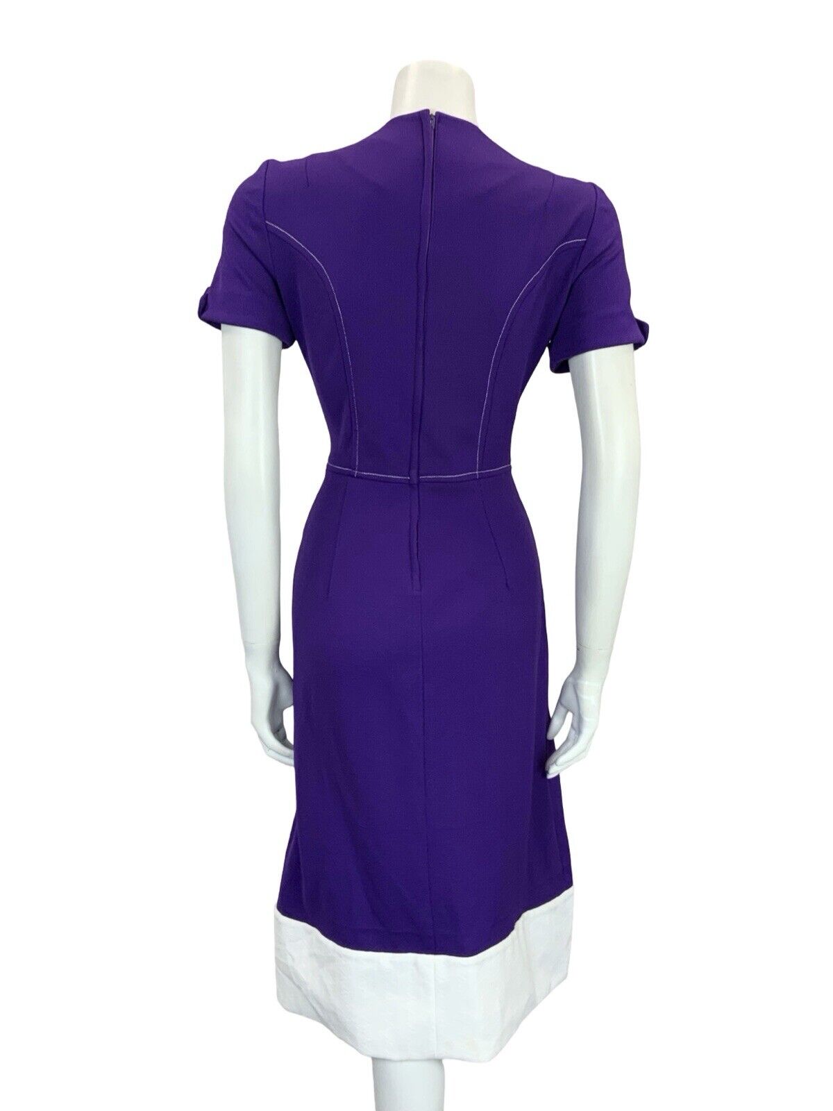 VTG 60S 70S PURPLE WHITE MOD BLOCK COLOUR CONTRAST STITCH MIDI DRESS 8 10 S