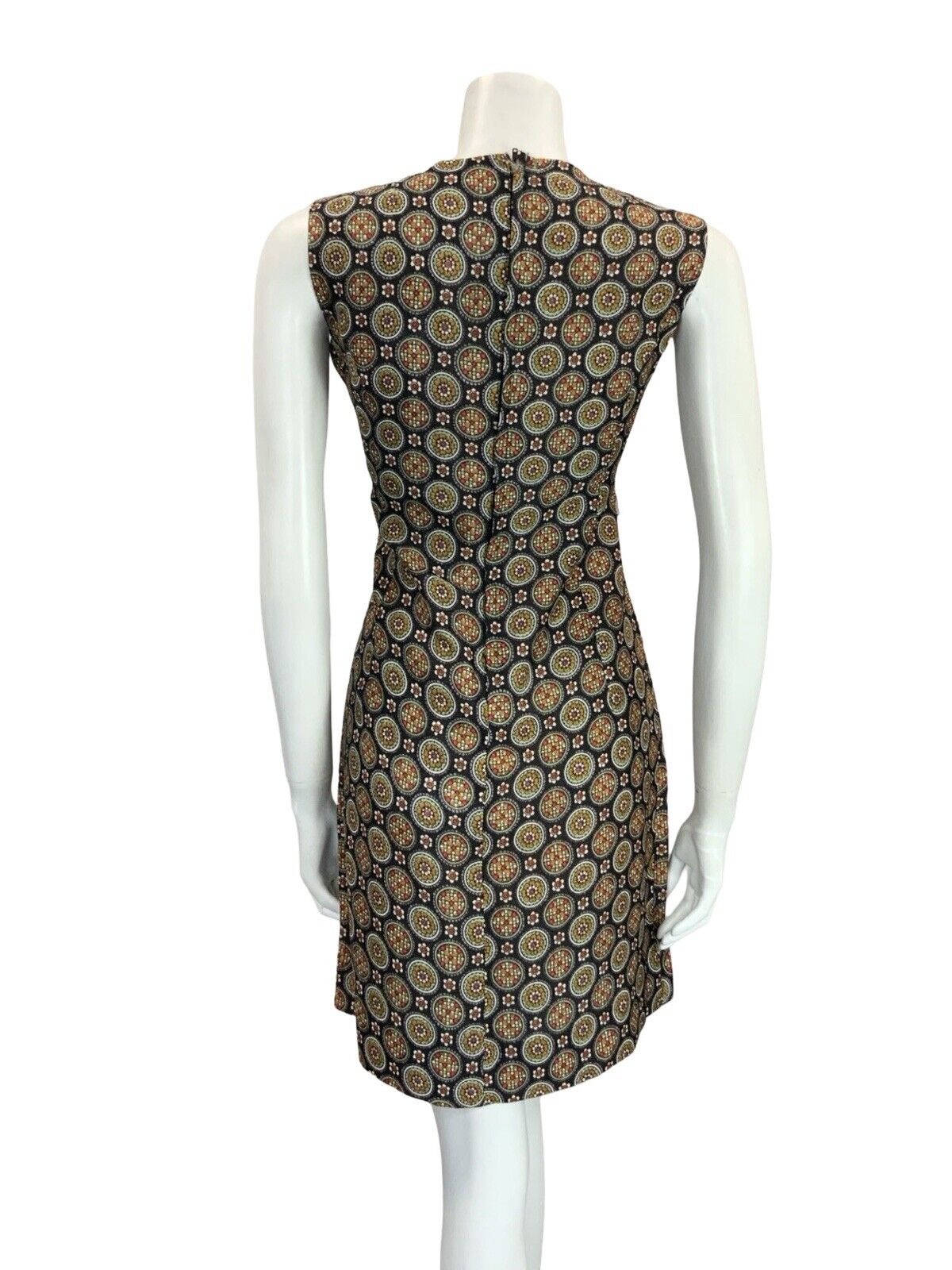 VTG 60S BLACK WHITE RED YELLOW GEOMETRIC TILED FLORAL MOD SHIFT WIGGLE DRESS 10