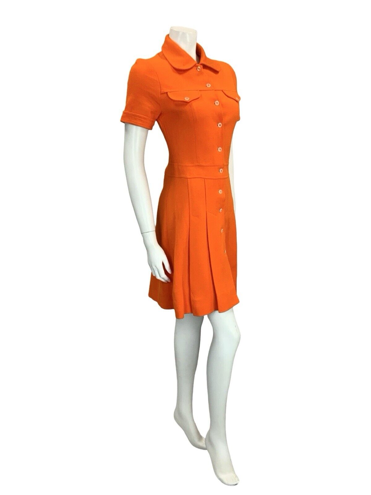 VTG 60S BRIGHT ORANGE SCOOTER MOD ROUNDED COLLAR PLEATED SHIRT DRESS XS 6