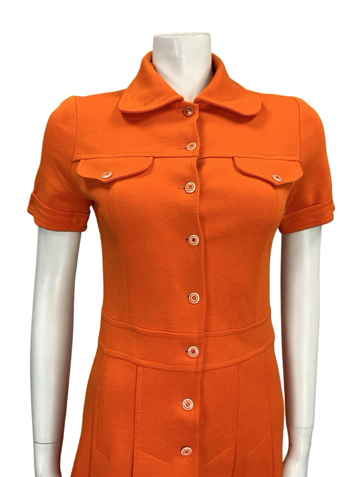 VTG 60S BRIGHT ORANGE SCOOTER MOD ROUNDED COLLAR PLEATED SHIRT DRESS XS 6