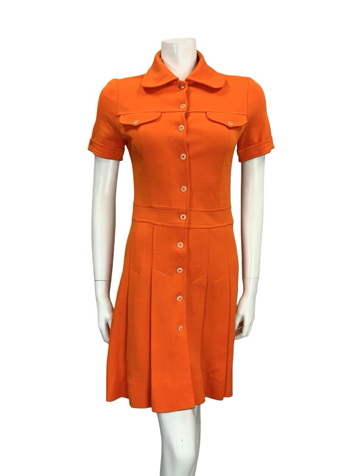 VTG 60S BRIGHT ORANGE SCOOTER MOD ROUNDED COLLAR PLEATED SHIRT DRESS XS 6