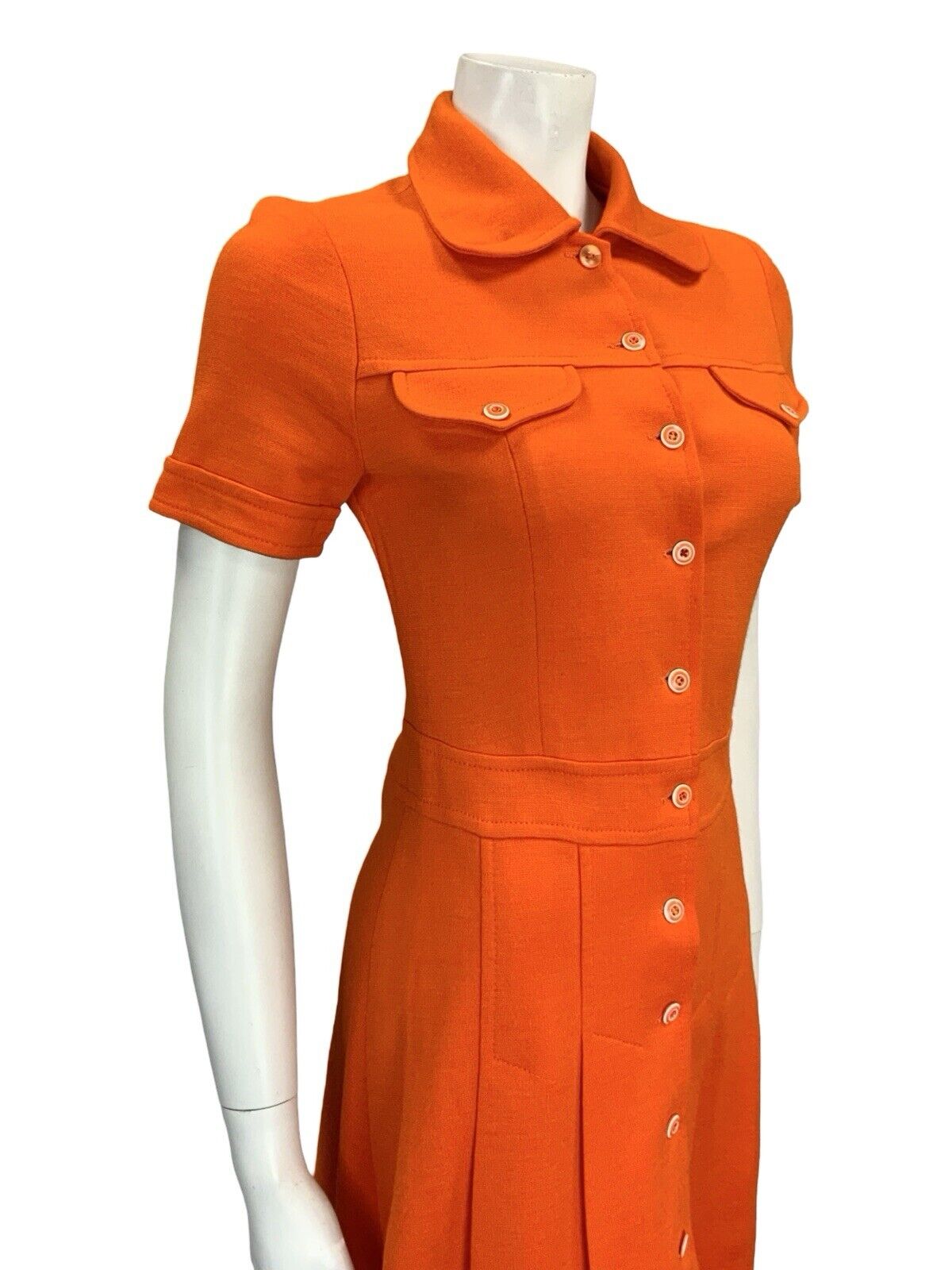 VTG 60S BRIGHT ORANGE SCOOTER MOD ROUNDED COLLAR PLEATED SHIRT DRESS XS 6