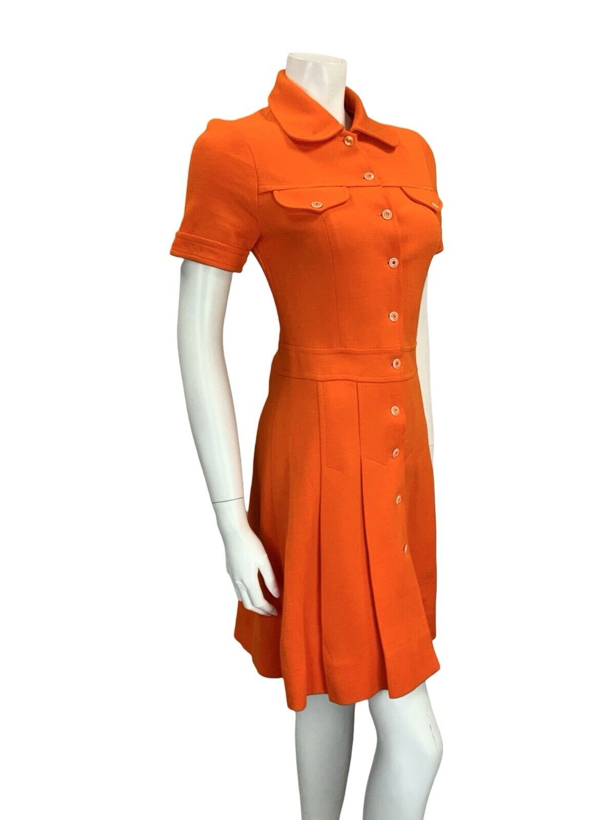 VTG 60S BRIGHT ORANGE SCOOTER MOD ROUNDED COLLAR PLEATED SHIRT DRESS XS 6