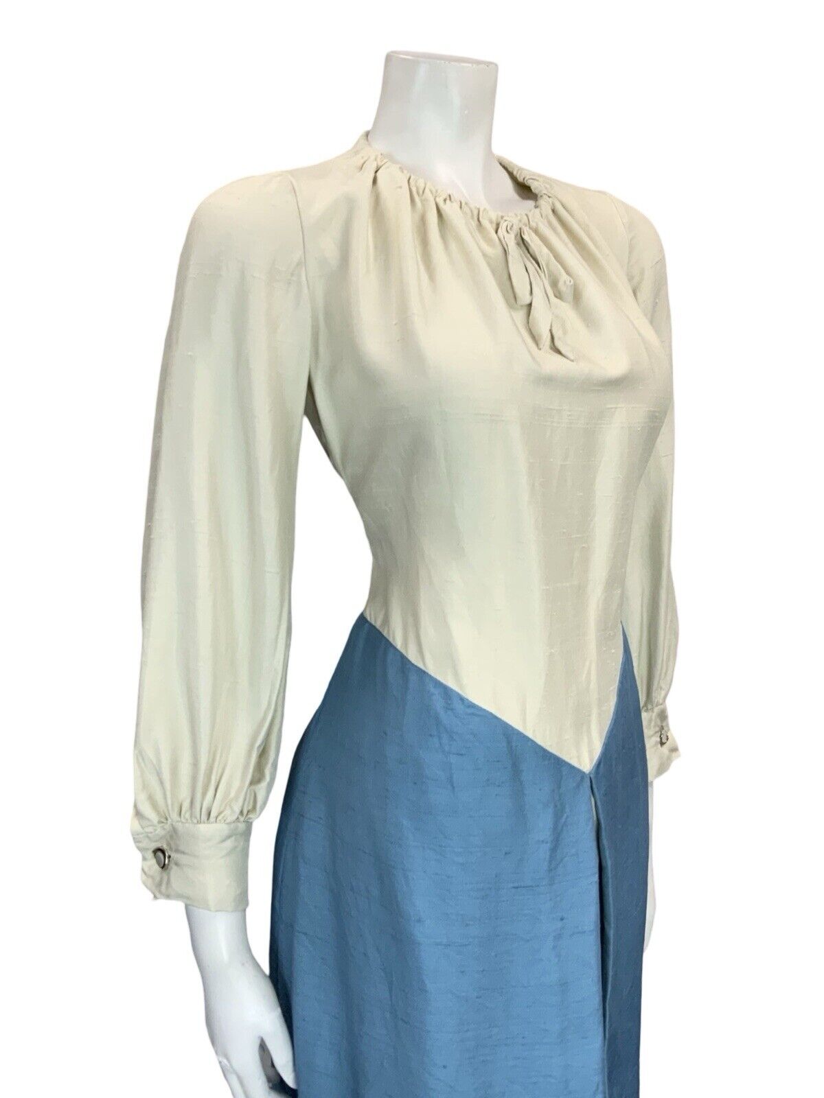 VTG 60S 70S CREAM SKY BLUE ROMANTIC MEDIEVAL BASQUE WAIST PEASANT SHIFT DRESS 8