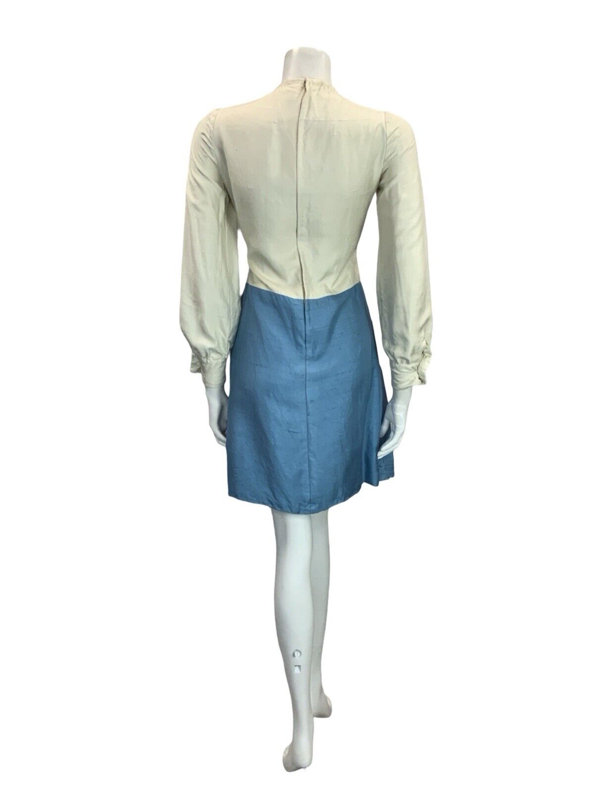 VTG 60S 70S CREAM SKY BLUE ROMANTIC MEDIEVAL BASQUE WAIST PEASANT SHIFT DRESS 8