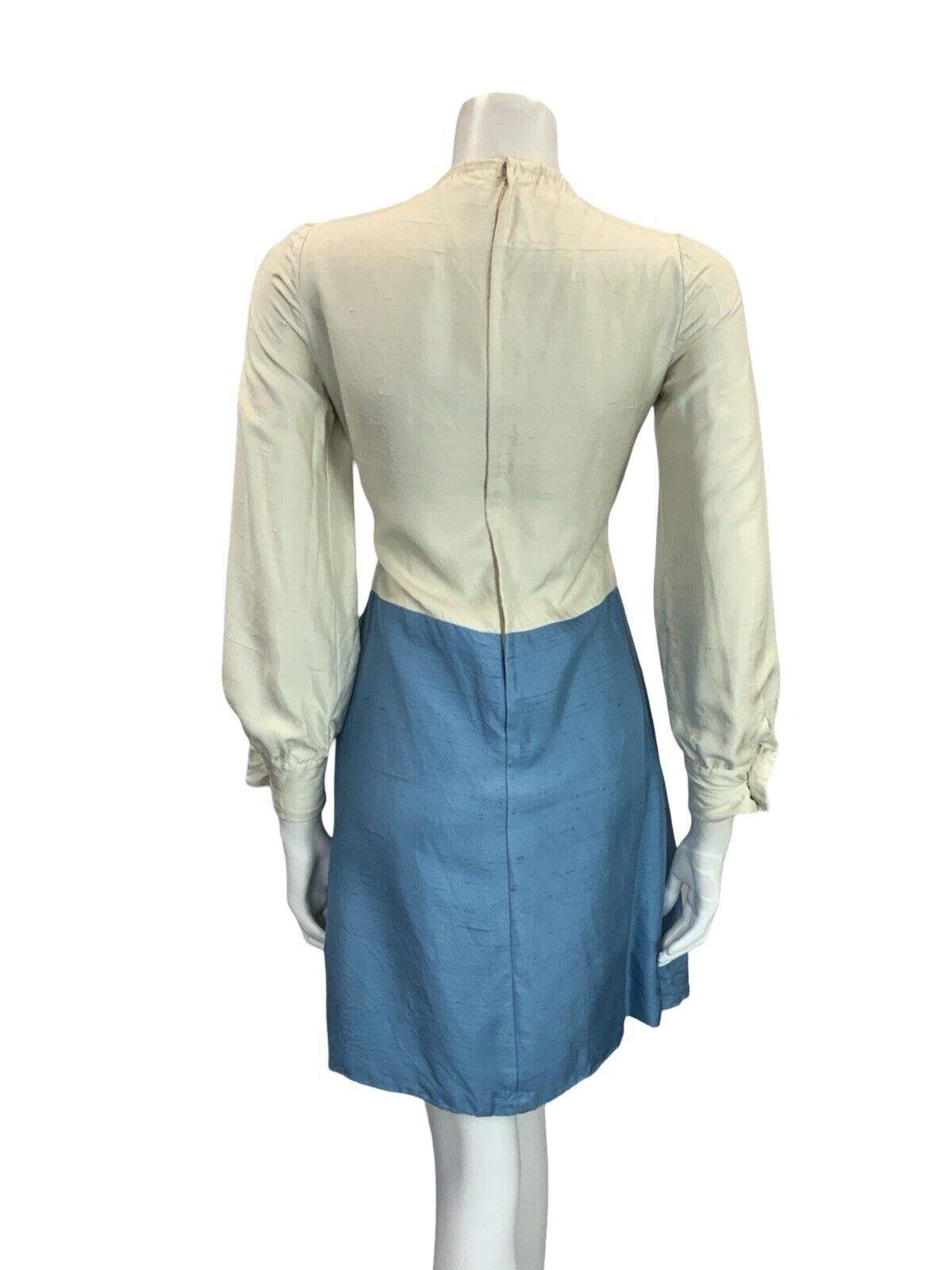 VTG 60S 70S CREAM SKY BLUE ROMANTIC MEDIEVAL BASQUE WAIST PEASANT SHIFT DRESS 8