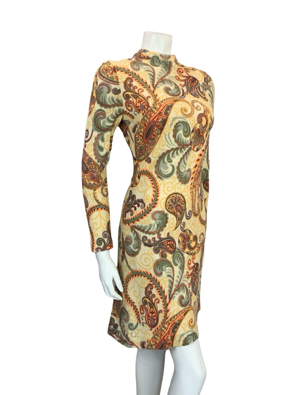 VTG 60S MOD GOGO CREAM RED ORANGE GREY PAISLEY PSYCHEDELIC SHIFT MINI DRESS 4 6