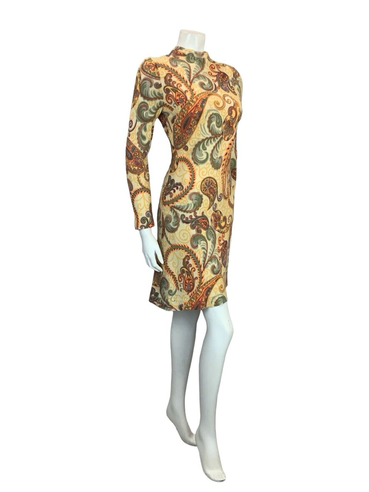 VTG 60S MOD GOGO CREAM RED ORANGE GREY PAISLEY PSYCHEDELIC SHIFT MINI DRESS 4 6