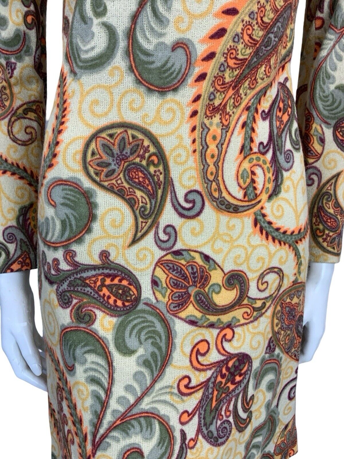 VTG 60S MOD GOGO CREAM RED ORANGE GREY PAISLEY PSYCHEDELIC SHIFT MINI DRESS 4 6