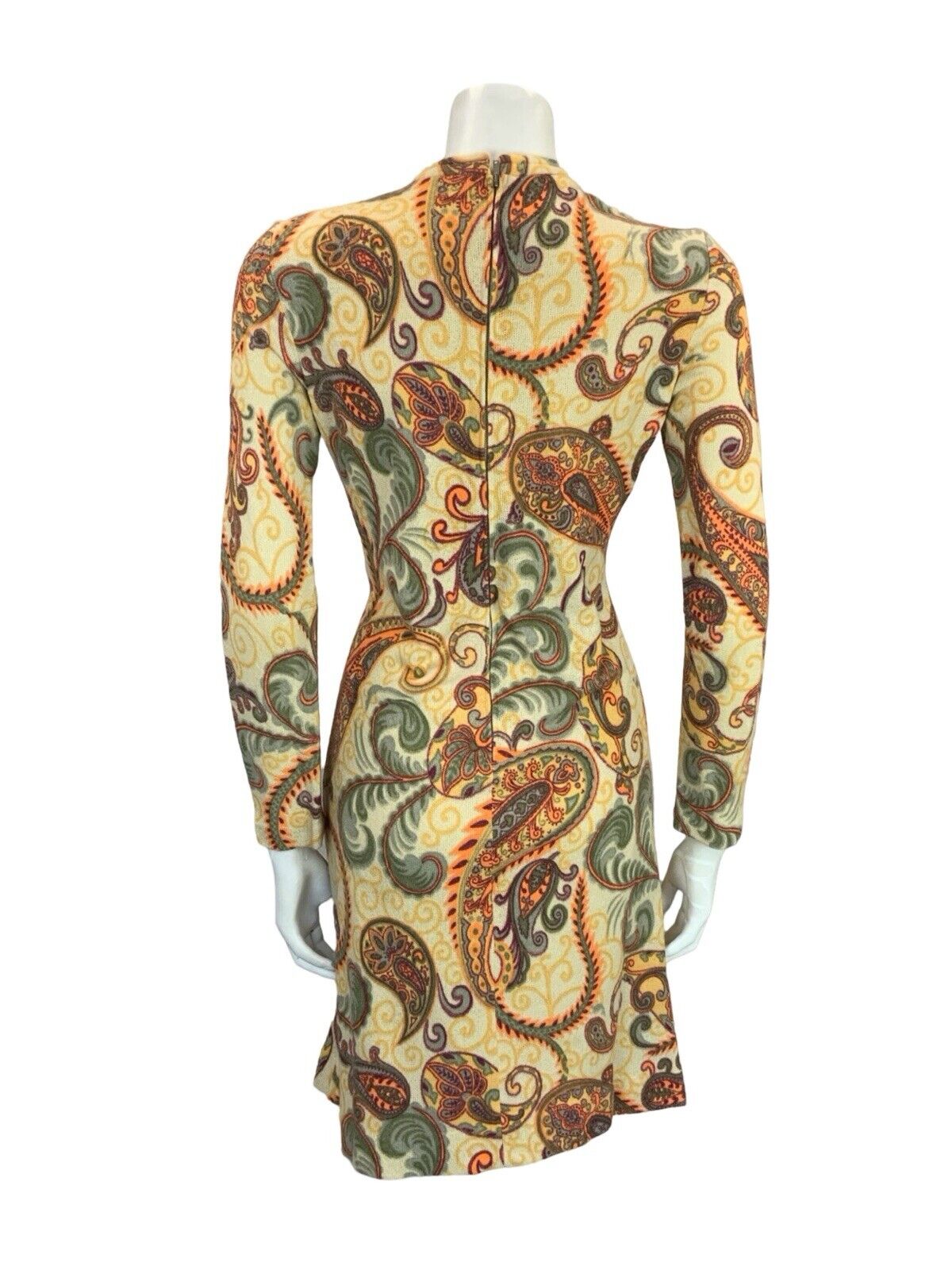 VTG 60S MOD GOGO CREAM RED ORANGE GREY PAISLEY PSYCHEDELIC SHIFT MINI DRESS 4 6