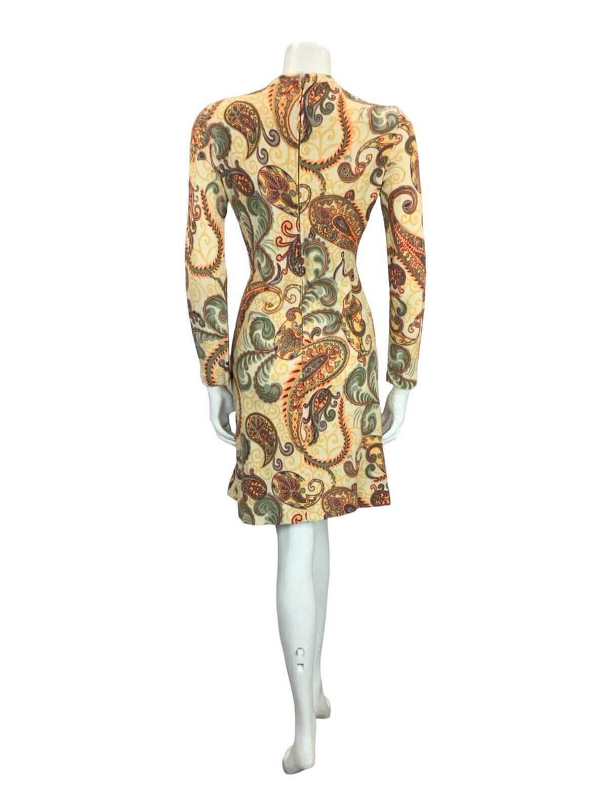 VTG 60S MOD GOGO CREAM RED ORANGE GREY PAISLEY PSYCHEDELIC SHIFT MINI DRESS 4 6