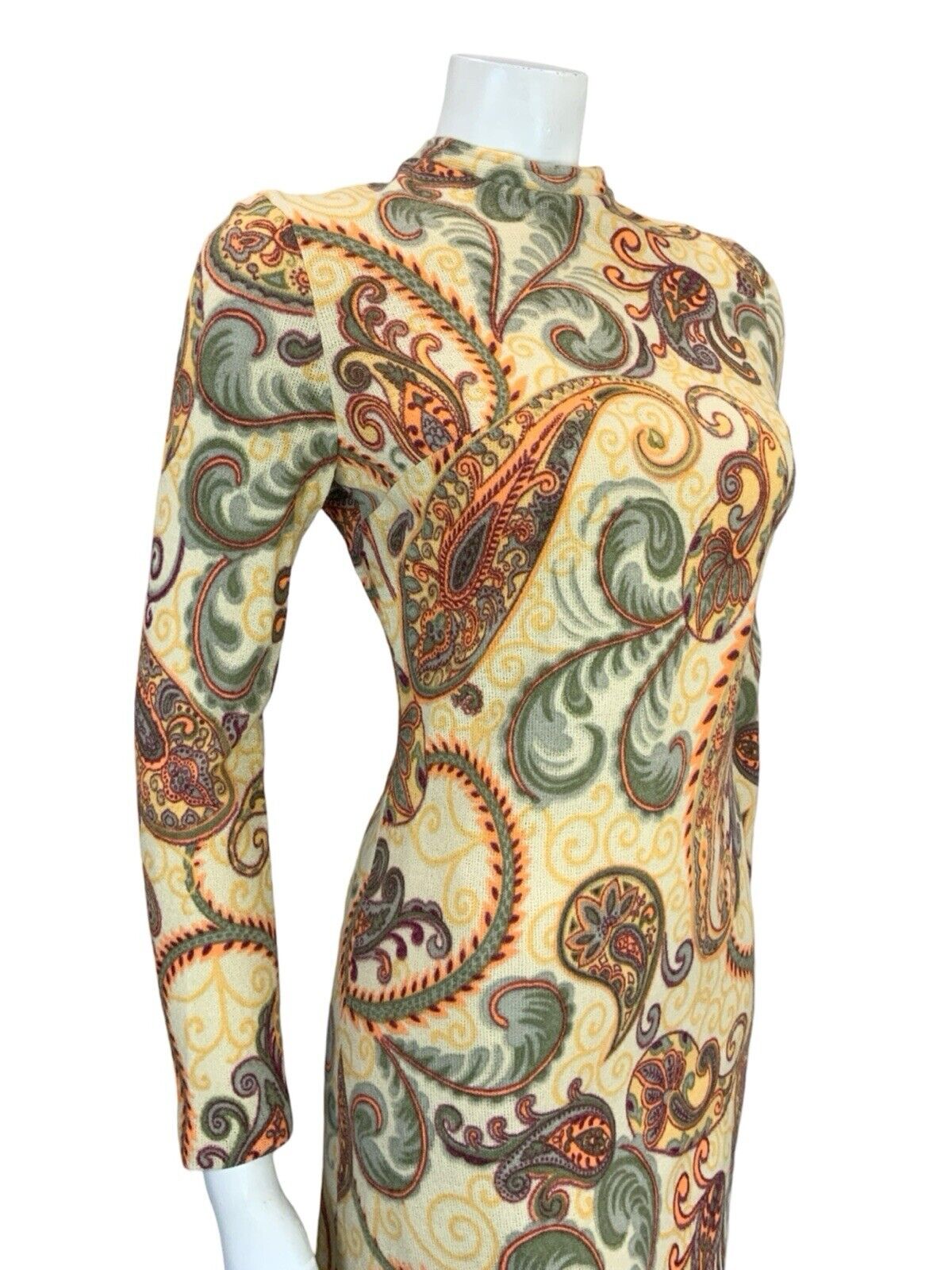 VTG 60S MOD GOGO CREAM RED ORANGE GREY PAISLEY PSYCHEDELIC SHIFT MINI DRESS 4 6