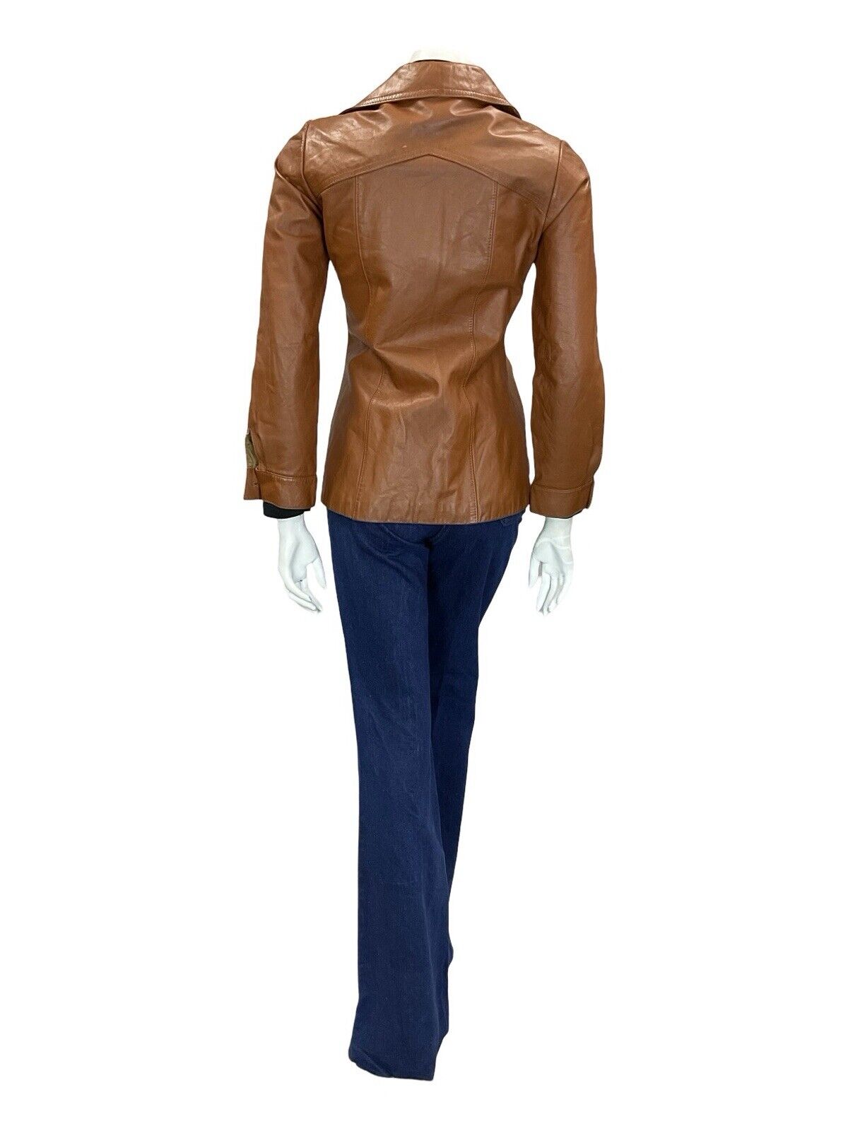 VTG 60S 70S TAN BROWN LEATHER SUPER WING DAGGER COLLAR LEATHER JACKET XS 6