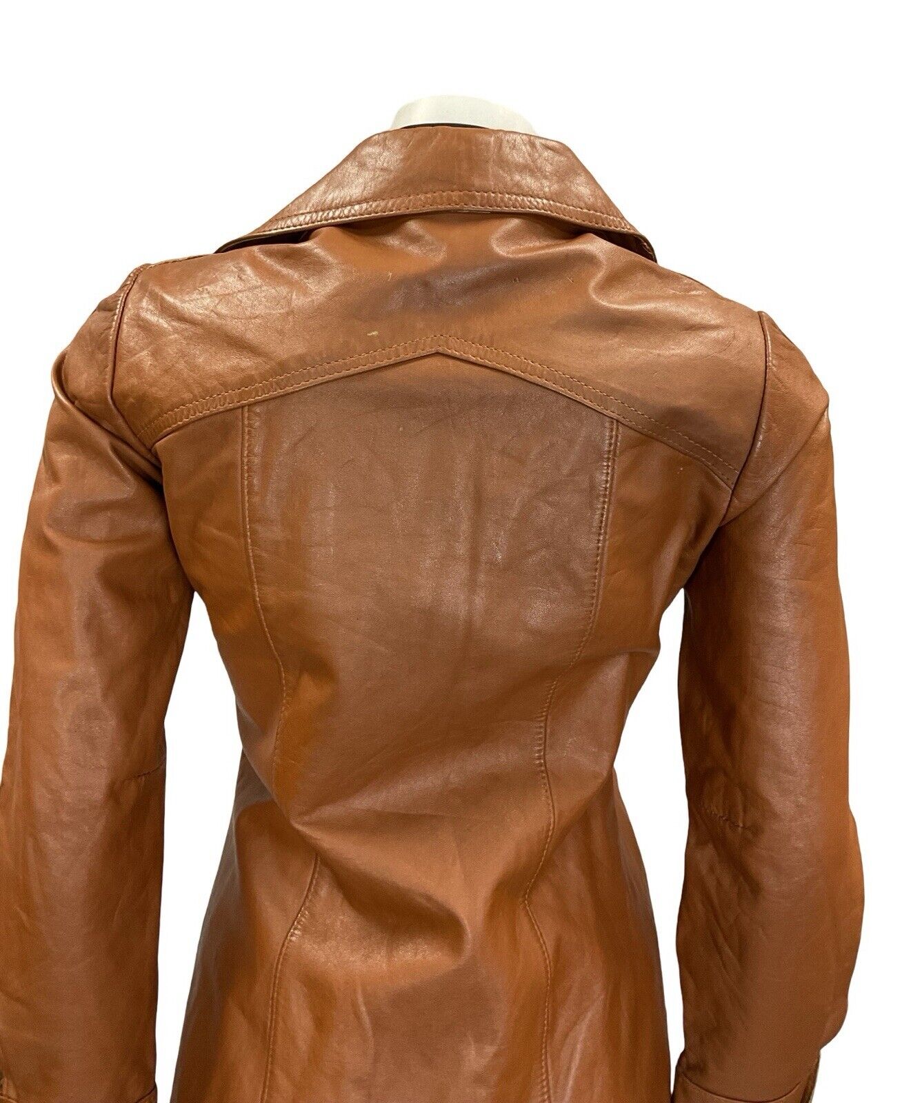 VTG 60S 70S TAN BROWN LEATHER SUPER WING DAGGER COLLAR LEATHER JACKET XS 6
